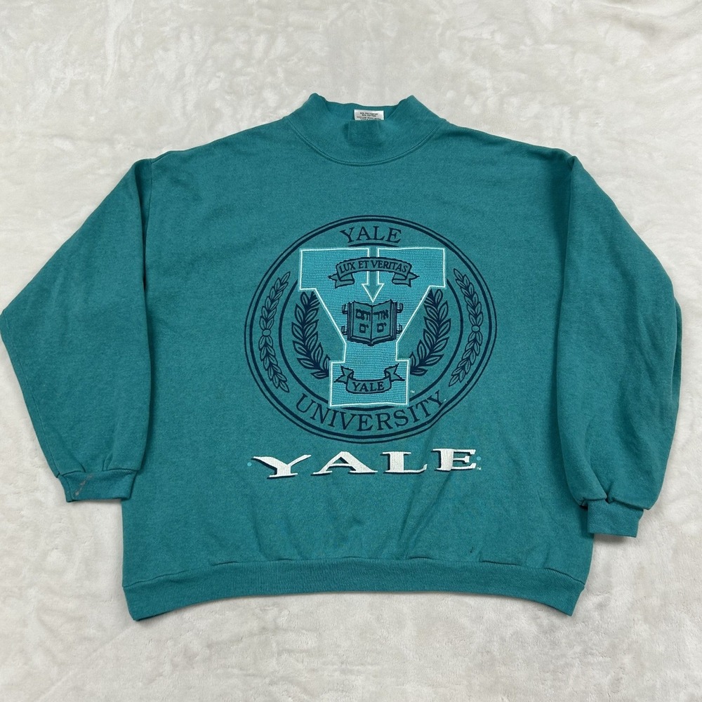 International Yale University Sweatshirt Unisex OS Teal Mock Neck 90s Vintage